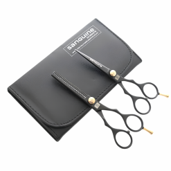 Alternative view of Professional Hairdressing Scissors Set, Black Thinning Scissors and 5.5" Normal Hair Cutting Scissors, Japanese J2 Steel, Presentation Case Included