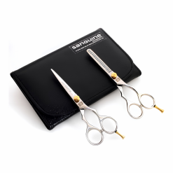 Alternative view of Professional Hairdressing Scissors Set, Japanese-Style Hair Cutting and Thinning Scissors for Wet or Dry Hair, Silver, 5.5", Presentation Case and Protective Cover Included