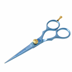 Professional Hairdressing Scissors, Japanese J2 Steel Hair Cutting Scissors for Wet or Dry Hair, Blue, 5.5", Presentation Case and Protective Cover Included