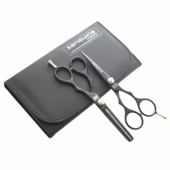 Professional Hairdressing Scissors Set, Black Thinning Scissors and 5.5" Normal Hair Cutting Scissors, Japanese J2 Steel, Presentation Case Included