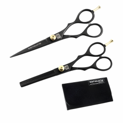 Professional Hairdressing Scissors Set, Black Thinning Scissors and 5.5" Normal Hair Cutting Scissors, Japanese J2 Steel, Presentation Case Included - Image 3
