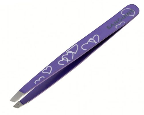 Eyebrow Hair Tweezers, Hair Tweezers, Slant Tip - Purple Hearts