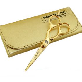 Professional Hairdressing Scissors, Japanese J2 Steel Hair Cutting Scissors for Wet or Dry Hair, Gold, 5.5", Gold Presentation Case and Protective Cover Included
