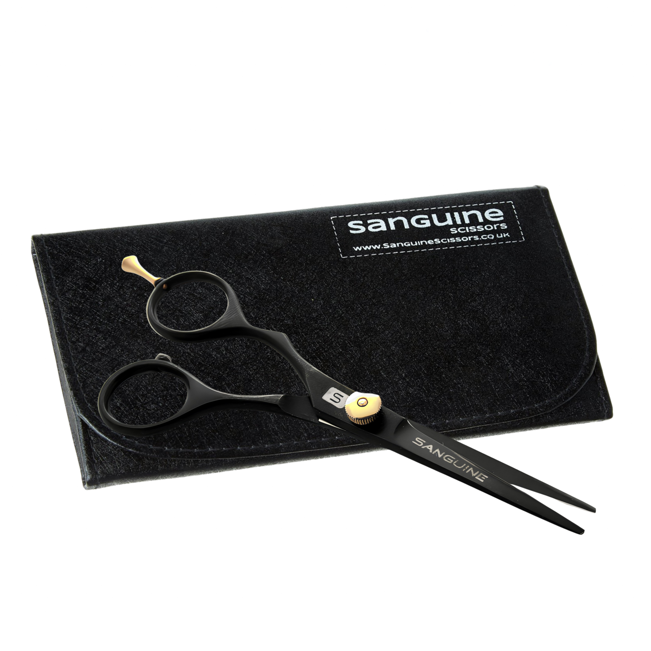 Alternative view of Professional Left Offset Hairdressing Scissors, Japanese J2 Steel Hair Cutting Scissors for Wet or Dry Hair, Black, 5.5", Presentation Case and Protective Cover Included