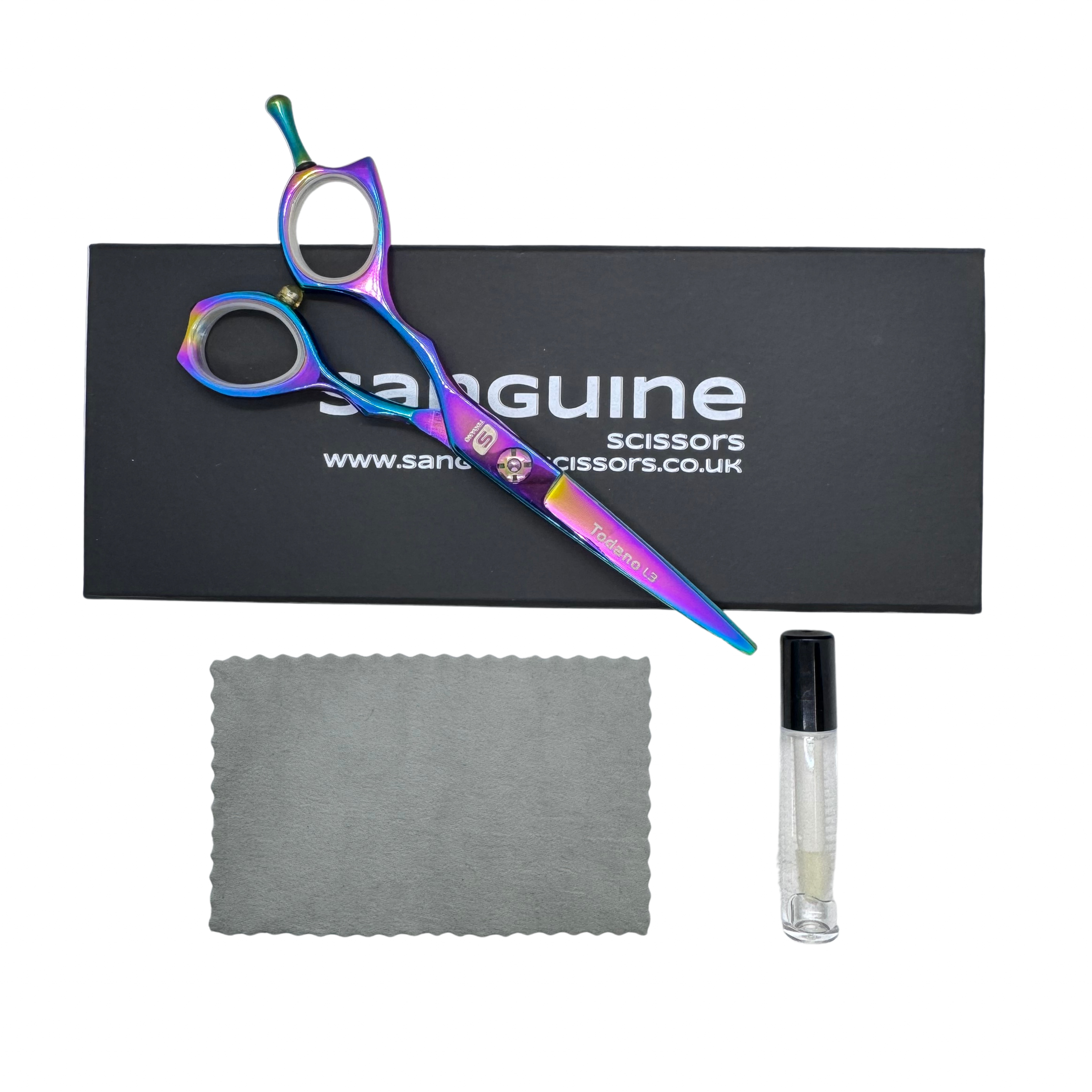 Todano Professional Left-Handed Hairdressing Scissors, Handmade Premium Hair Cutting Scissors, Ultra-Sharp, 5.5", Choice of Faux Leather Premium or Standard Packaging, Oil Bottle and Cleaning Cloth Included - Image 5