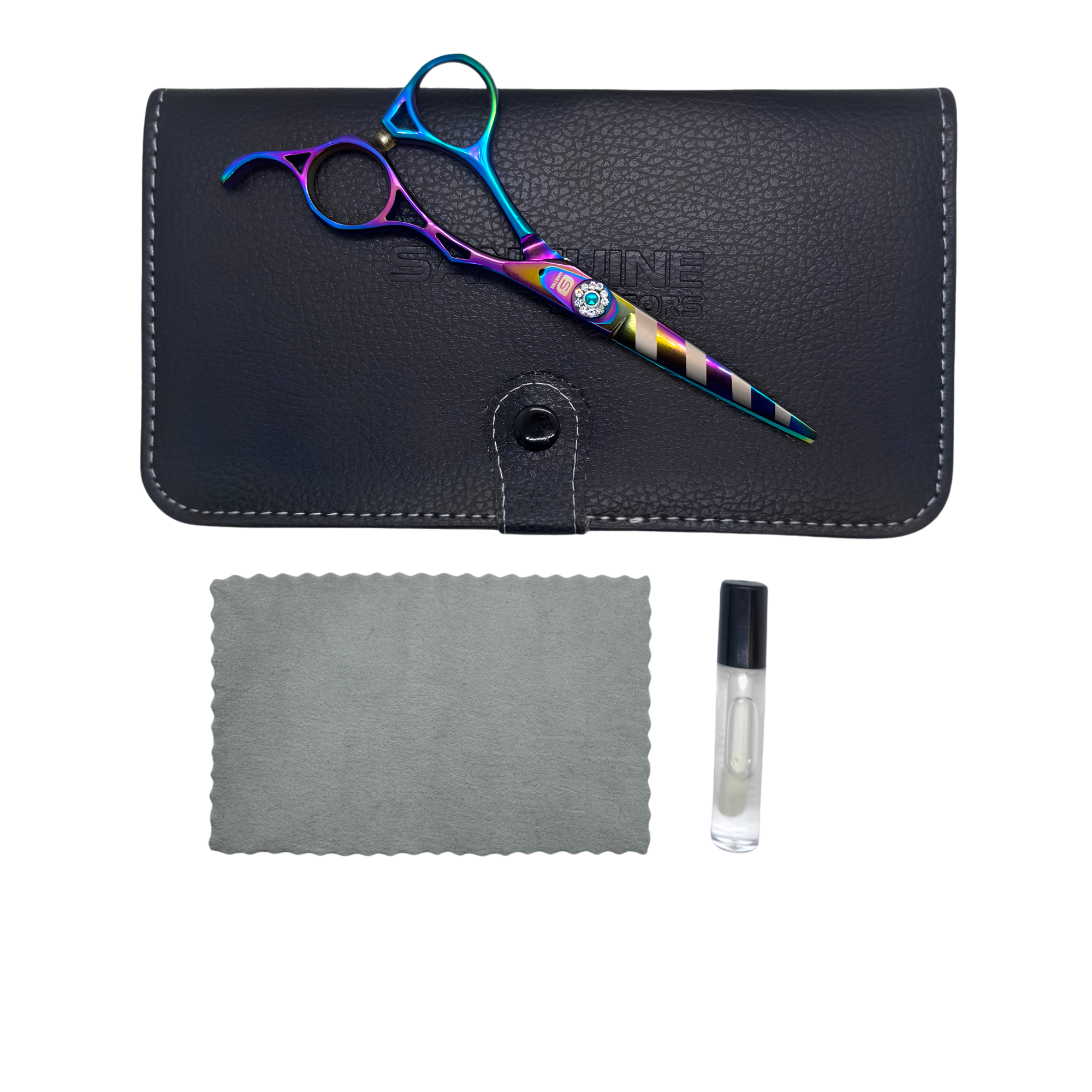 Master 82T Handmade Professional Right-Handed Offset Hairdressing Scissors, 440C Steel Titanium-Coated Hair Cutting Scissors, Multi-Colour, 5.5", Faux Leather Premium or Standard Packaging, Oil and Cleaning Cloth Included - Image 7