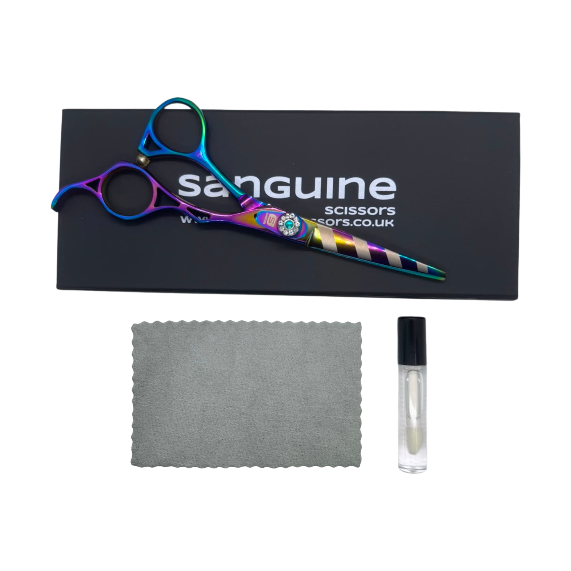 Master 82T Handmade Professional Right-Handed Offset Hairdressing Scissors, 440C Steel Titanium-Coated Hair Cutting Scissors, Multi-Colour, 5.5", Faux Leather Premium or Standard Packaging, Oil and Cleaning Cloth Included - Image 8