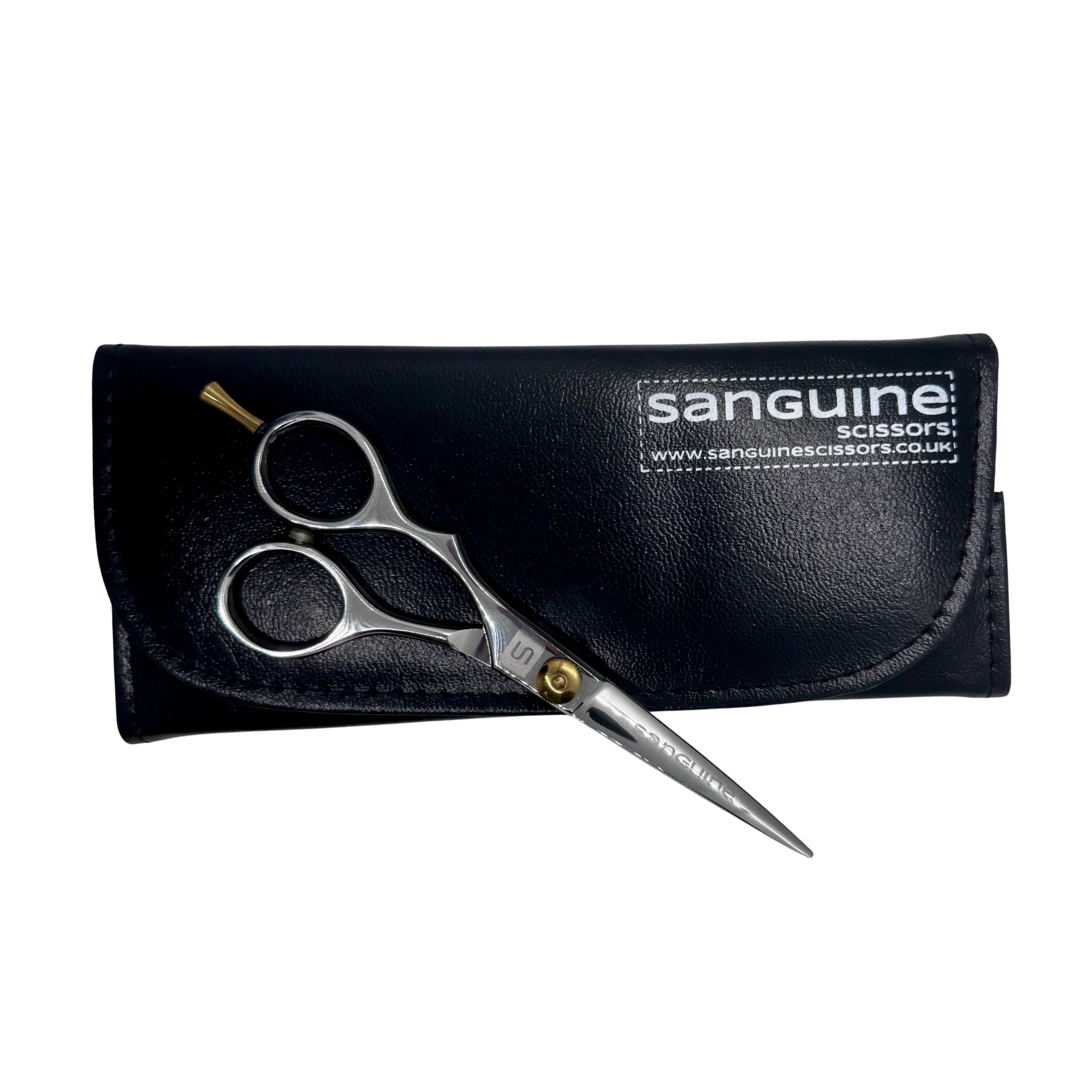Professional Left Offset Hairdressing Scissors, Japanese J2 Steel Hair Cutting Scissors for Wet or Dry Hair, Silver, 5.5", Presentation Case and Protective Cover Included