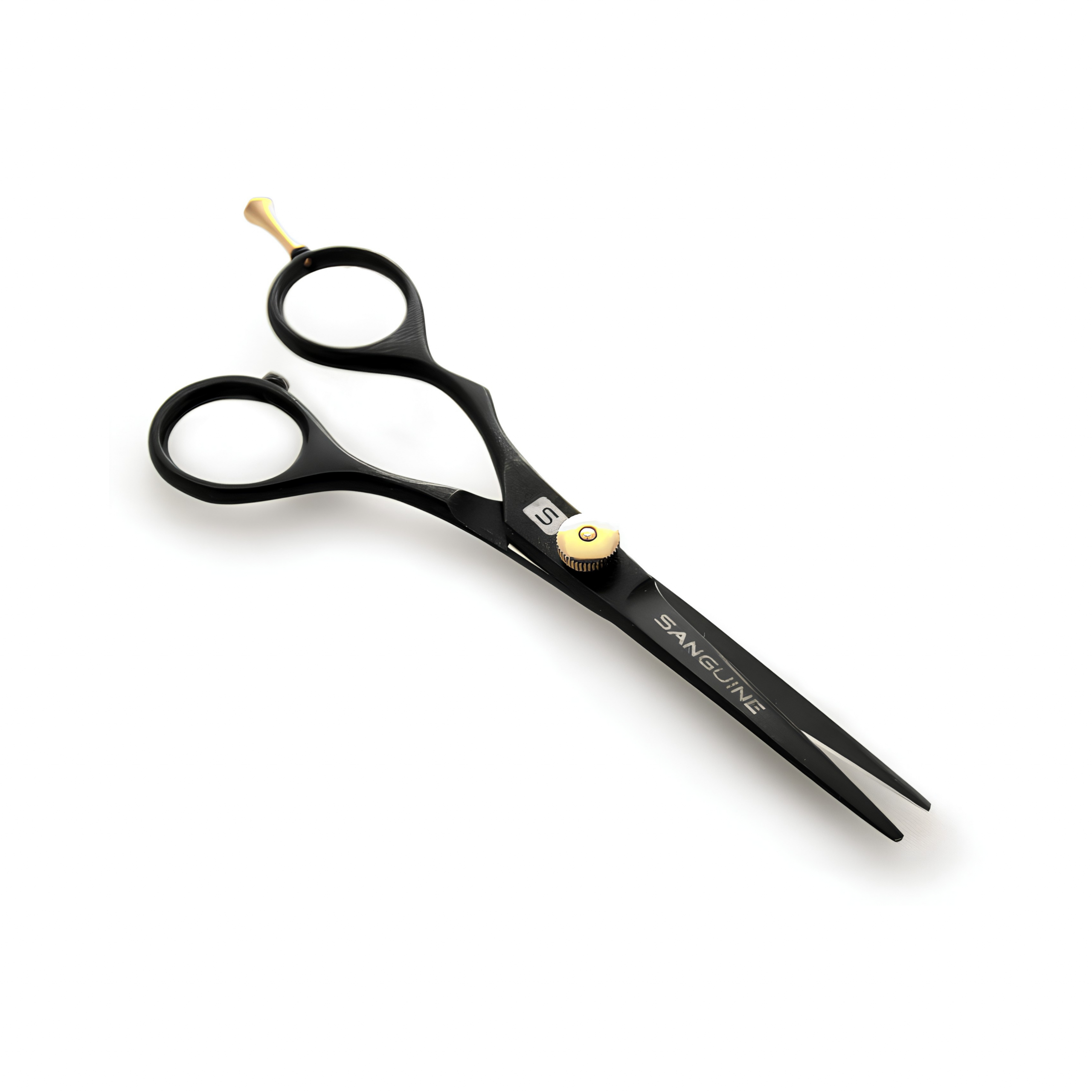 Professional Left Offset Hairdressing Scissors, Japanese J2 Steel Hair Cutting Scissors for Wet or Dry Hair, Black, 5.5", Presentation Case and Protective Cover Included