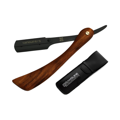 Men’s Shaving Razor, Straight Razor for Beard & Moustache Grooming, Natural Wood Handle (Wood-R5) with Pouch